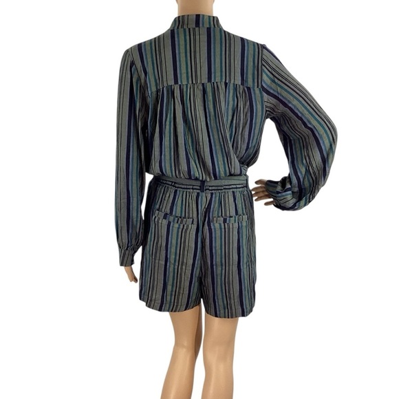 Chaser Striped Long Sleeve Belted Button Front Romper Small - Picture 5 of 6